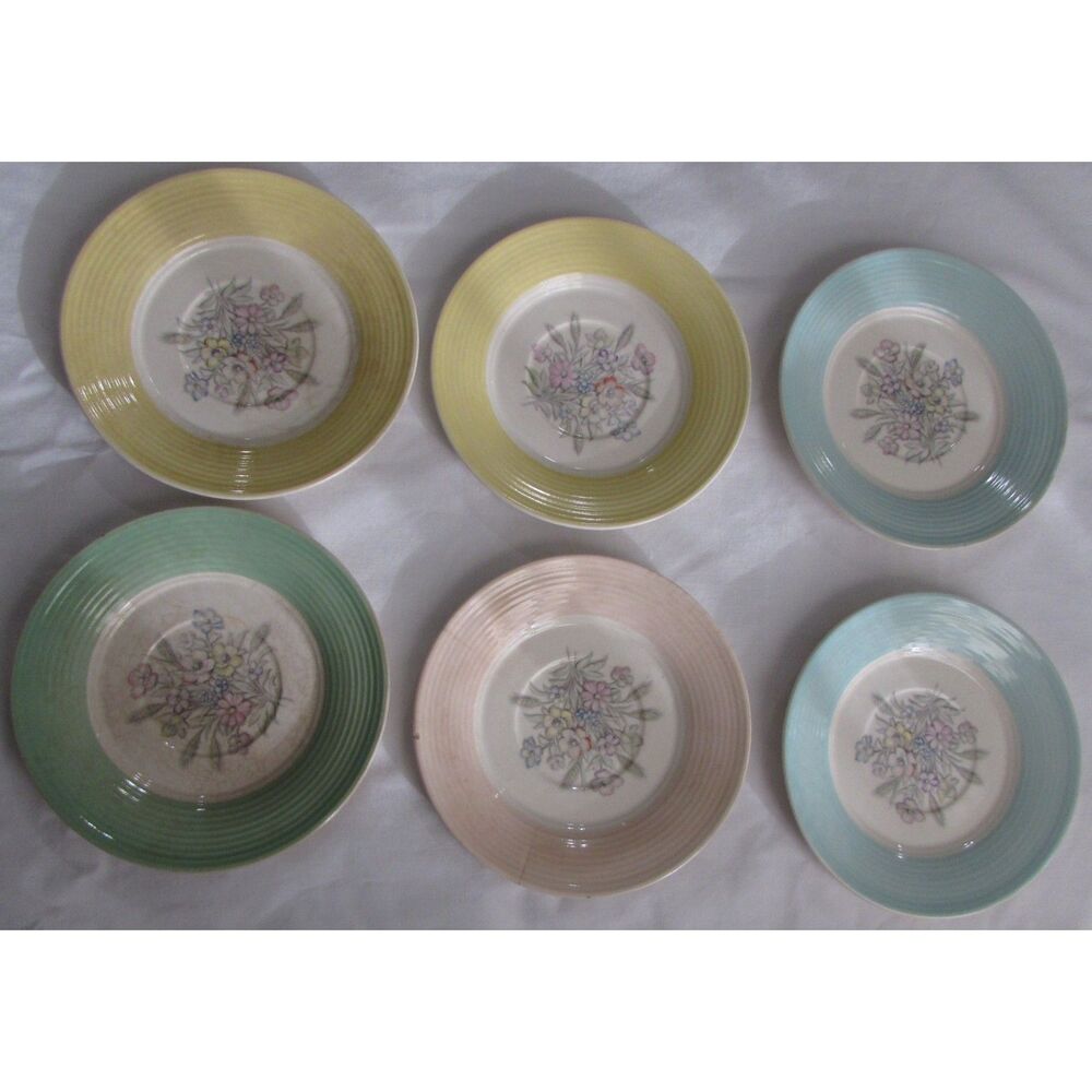 American Limoges Triumph 1940 pastels saucers set of 6 floral flowers OSLO